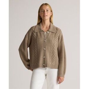 Quince Australian Merino Wool Collared Cable Cardigan Malted Toffee Size Medium